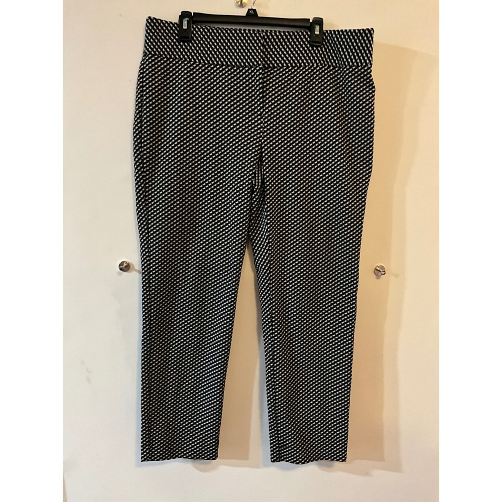 Alfani Woman Black White Geometric Diamond Print Pull On Dress Pants 16W Ankle
